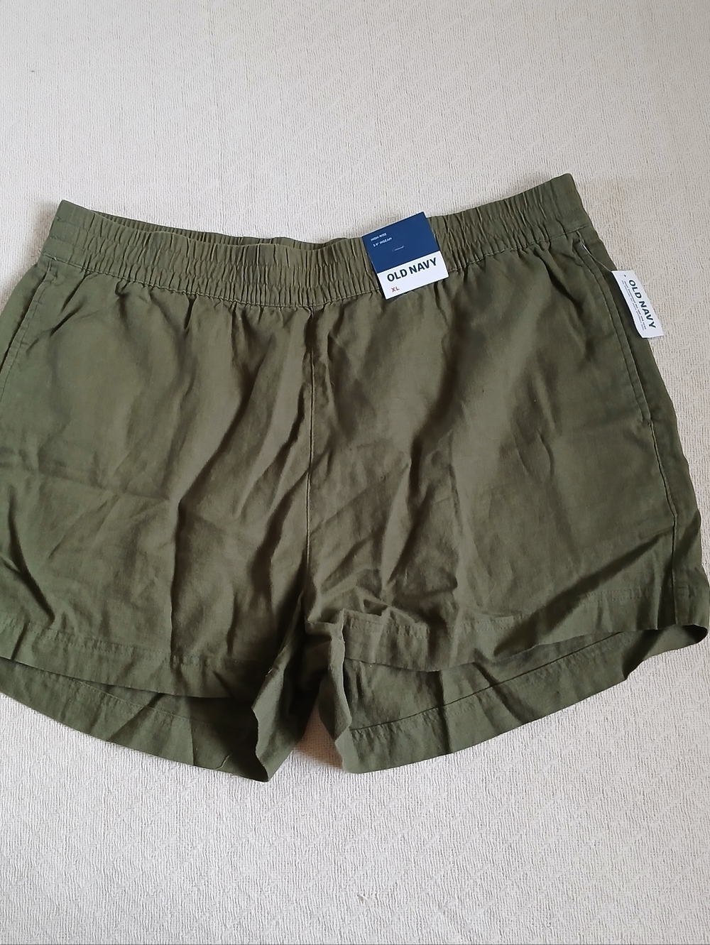 old navy ♡ linen high rise comfort waistband olive green shorts xl coastal